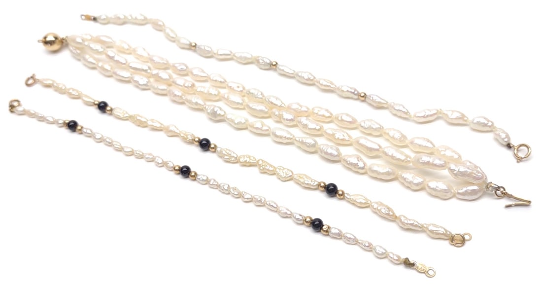 (4) 14K Gold Freshwater Pearl Bracelets (7-8" L) (1 of 7)