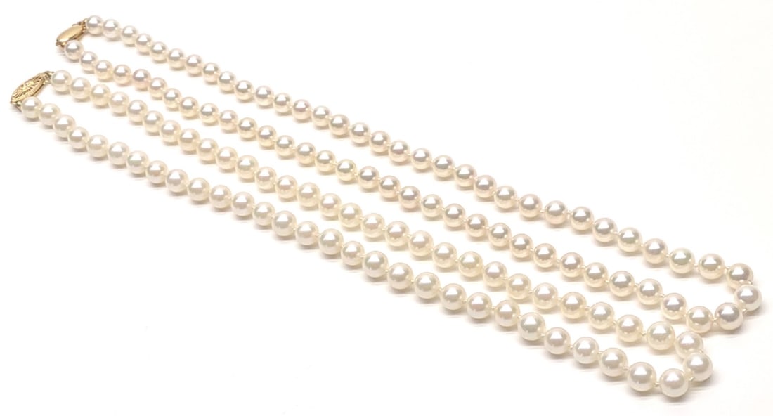(2) 14K Gold 5mm & 6mm Pearl Necklaces (19") (1 of 7)