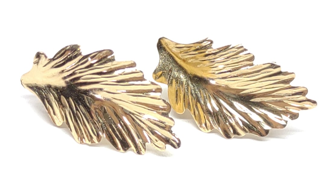 14K Yellow Gold Leaf Shaped Earrings (1 of 6)