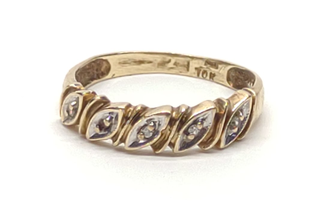 10K Gold Marquise Style Diamond Ring (sz 6.5) (1 of 7)