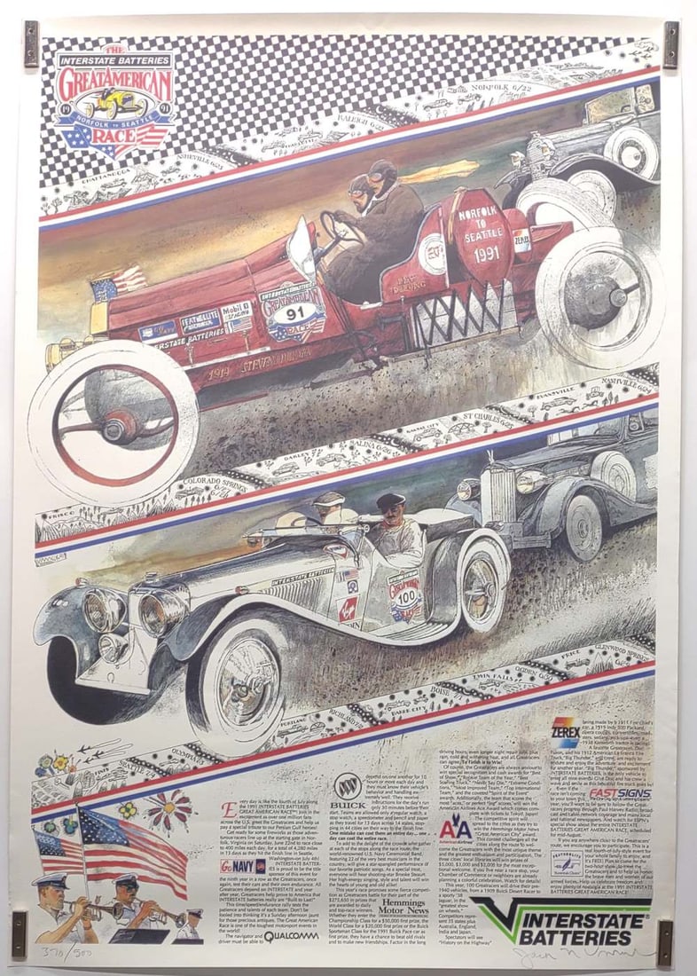 1991 Signed Great American Race Poster 23.5x33.5" (1 of 8)