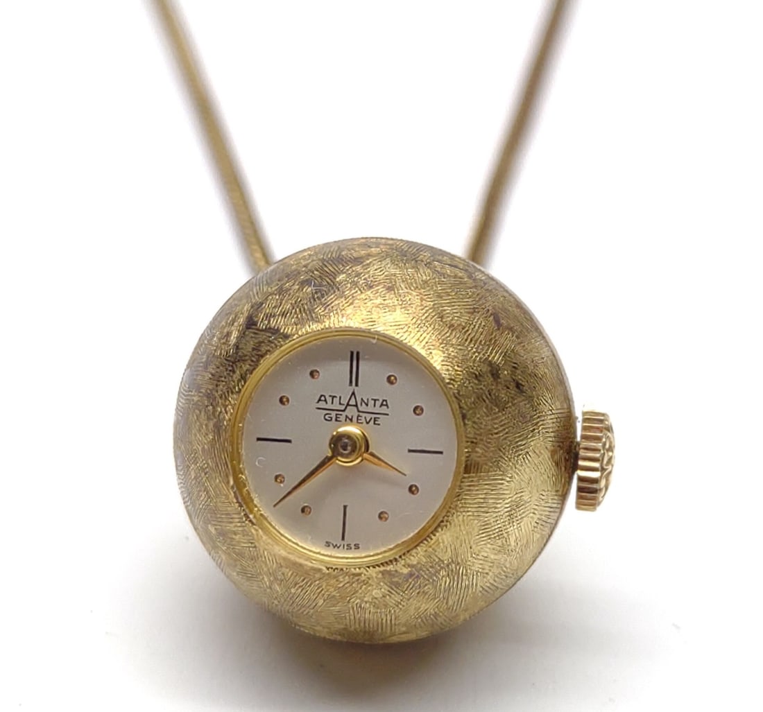 Vintage Atlanta Geneve Ball Pendant Watch (works): A vintage Atlanta Geneve 17 jewel swiss ball necklace pendant watch. Tested and works. Swiss made. Includes original box. SHIPPING OPTIONS AVAILABLE: UPS 'Pack & Ship' or LiveShipping. In-house shippi