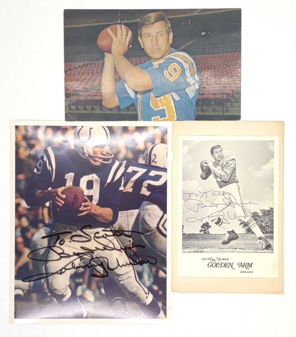 (3) Johnny Unitas Autographed Football Photographs (1 of 7)