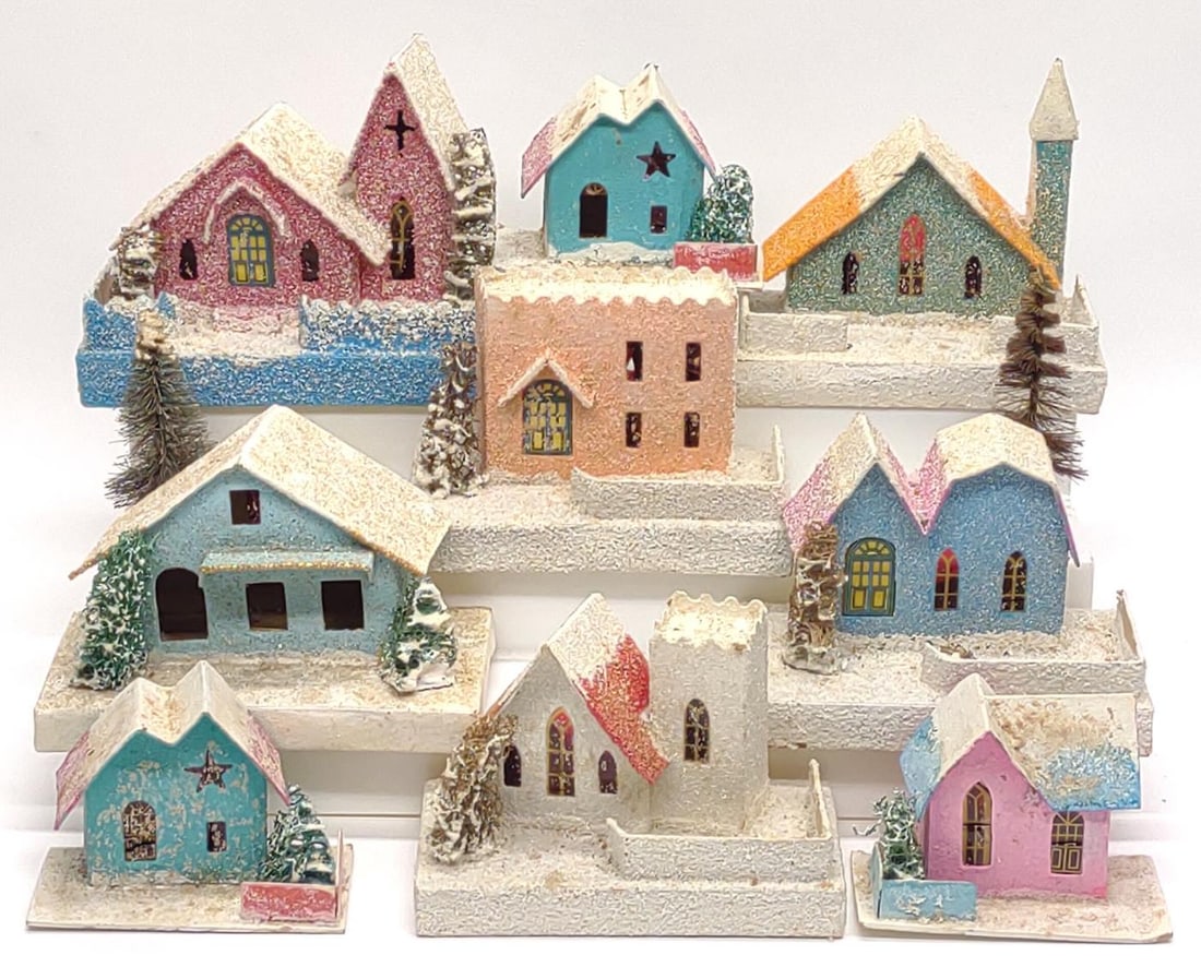 9 Vintage Putz Japan Christmas Village Houses (1 of 9)