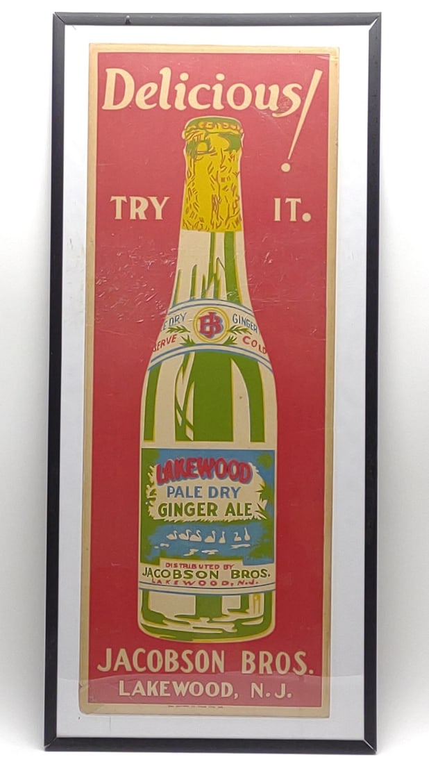Early Lakewood Ginger Ale Advertising Sign 24x9" (1 of 7)
