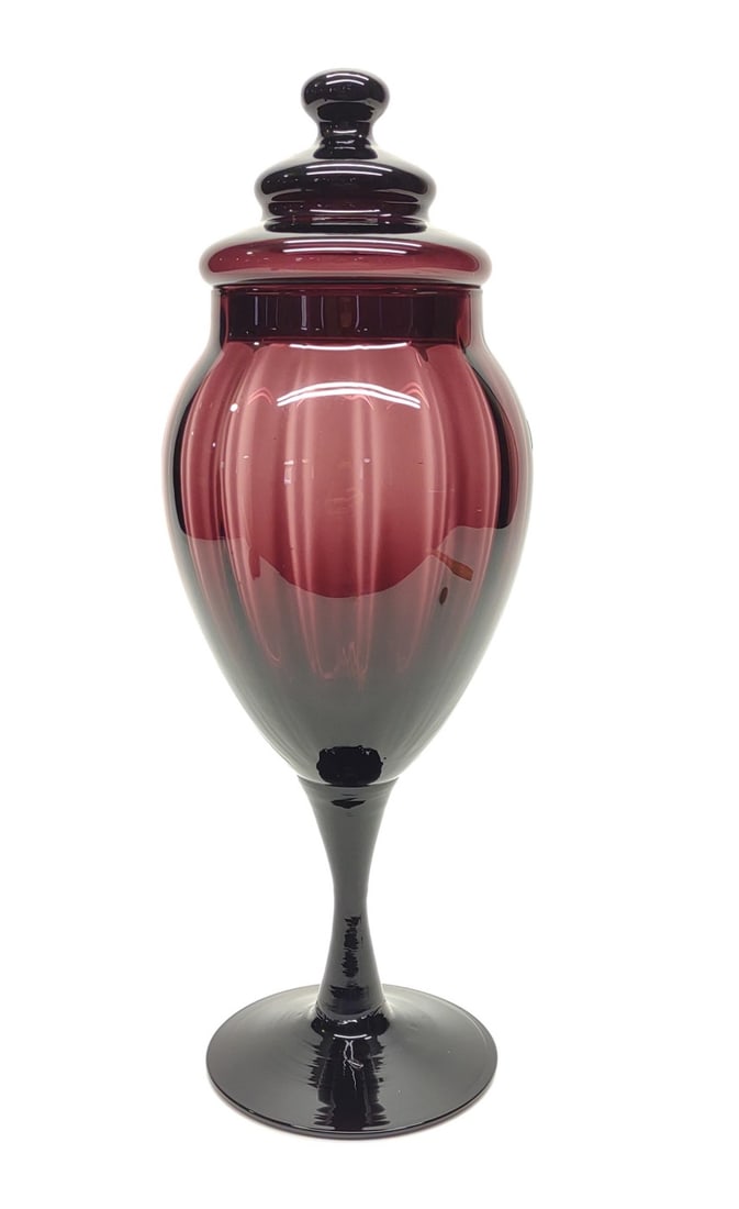 13.5" Amethyst Lidded Blown Glass Vase (1 of 6)