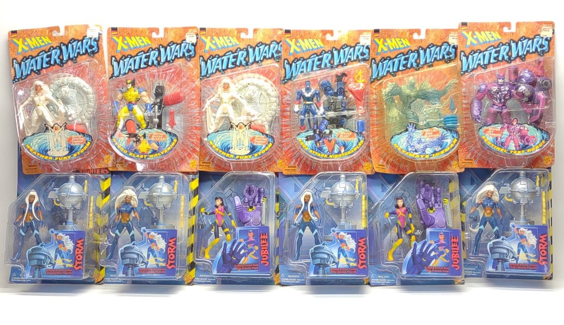 12 Marvel X-Men Water Wars Action Figures (Sealed): 12 Vintage 1997 Toy Biz Marvel X-Men Water Wars and Robot Fighters action figures. Includes Ultimate Iceman, Aqua Attack Nightcrawler, Sentinel Test Robot, 2 Weather Fury Storm, Hydro Blast Wolverine