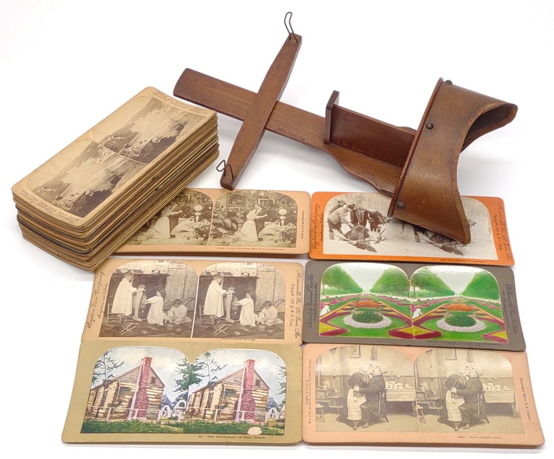 Antique Stereoscope Viewer & 47 Stereograph Cards (1 of 8)