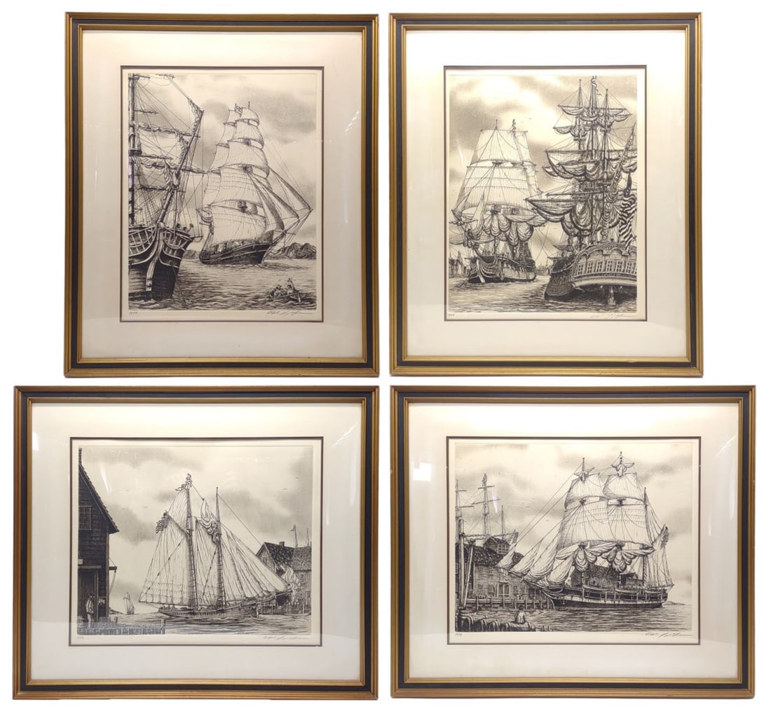 4 Alan Jay Gaines Signed Nautical Ship Etchings (1 of 20)