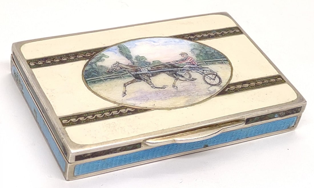 Sterling Silver Enamel Horse Racing Cigarette Case (1 of 9)