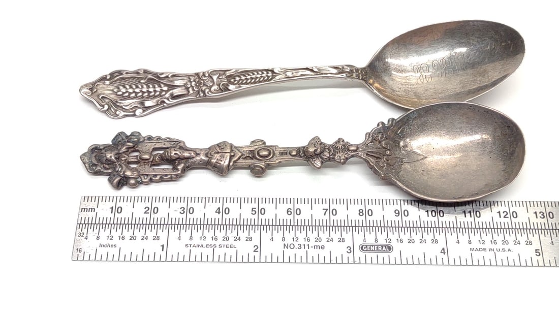7 Sterling Silver Rattle, Button Hook & Flatware - 11