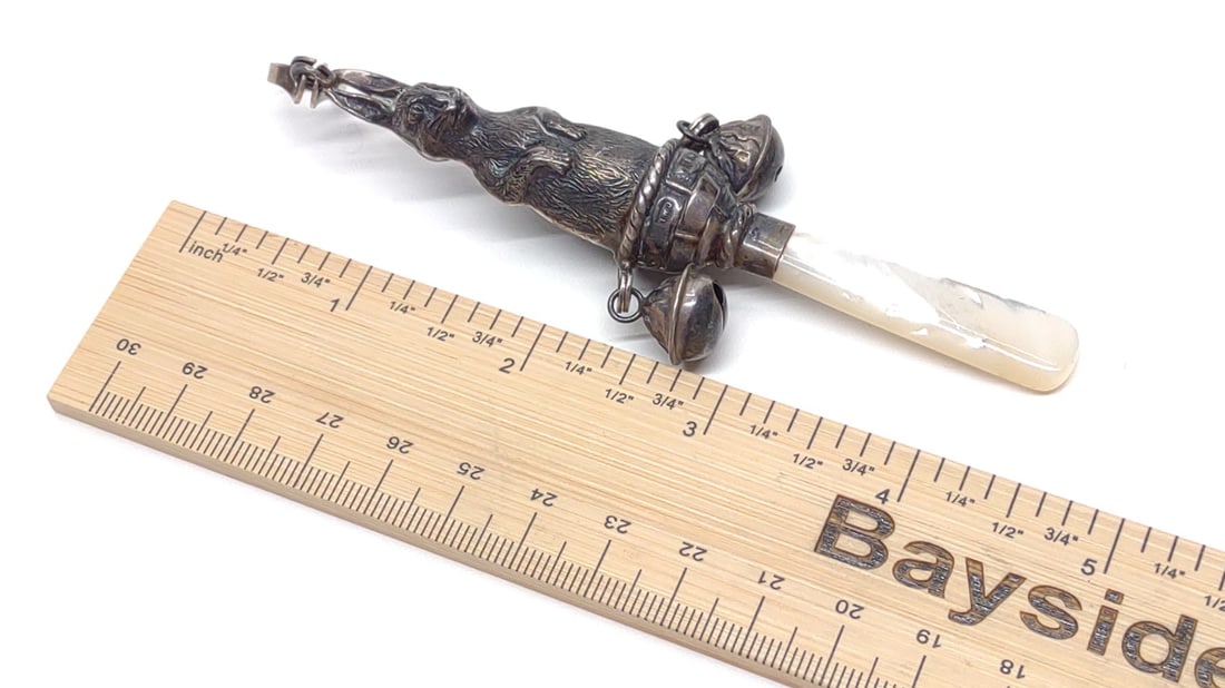 7 Sterling Silver Rattle, Button Hook & Flatware - 4