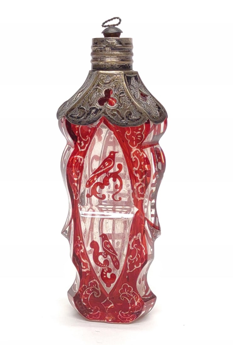 Antique Silver Mounted Ruby Glass Perfume Bottle (1 of 8)