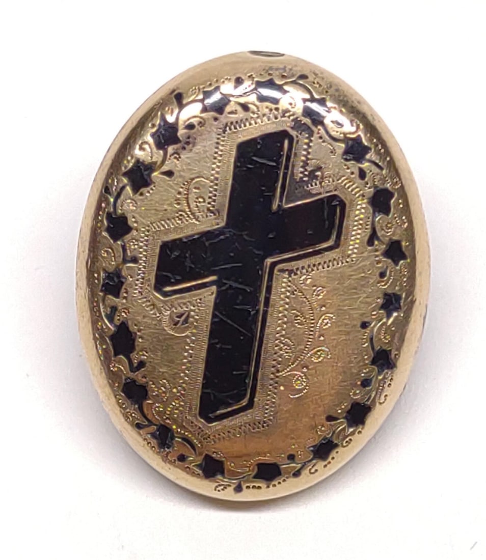 Antique 14K Yellow Gold & Enamel Mourning Locket (1 of 6)