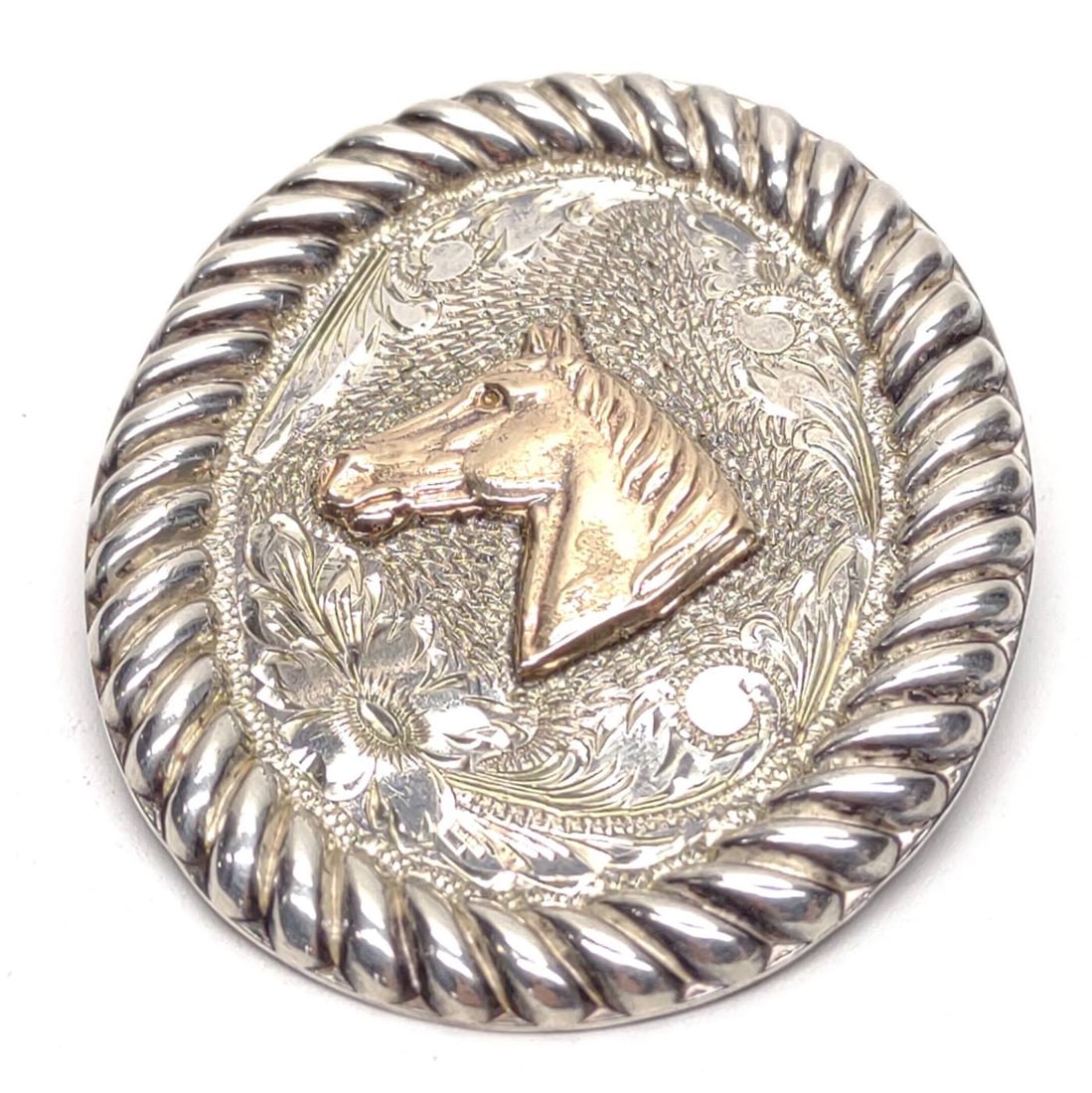 Keyston Bros 14K & Sterling Silver Horse Brooch: Vintage Keyston Brothers sterling silver and 14 karat yellow gold equestrian horse head brooch / pin. Backside is marked "Keyston Bros S.F. Calif. Sterling 14K". Has been tested for gold and silver pu