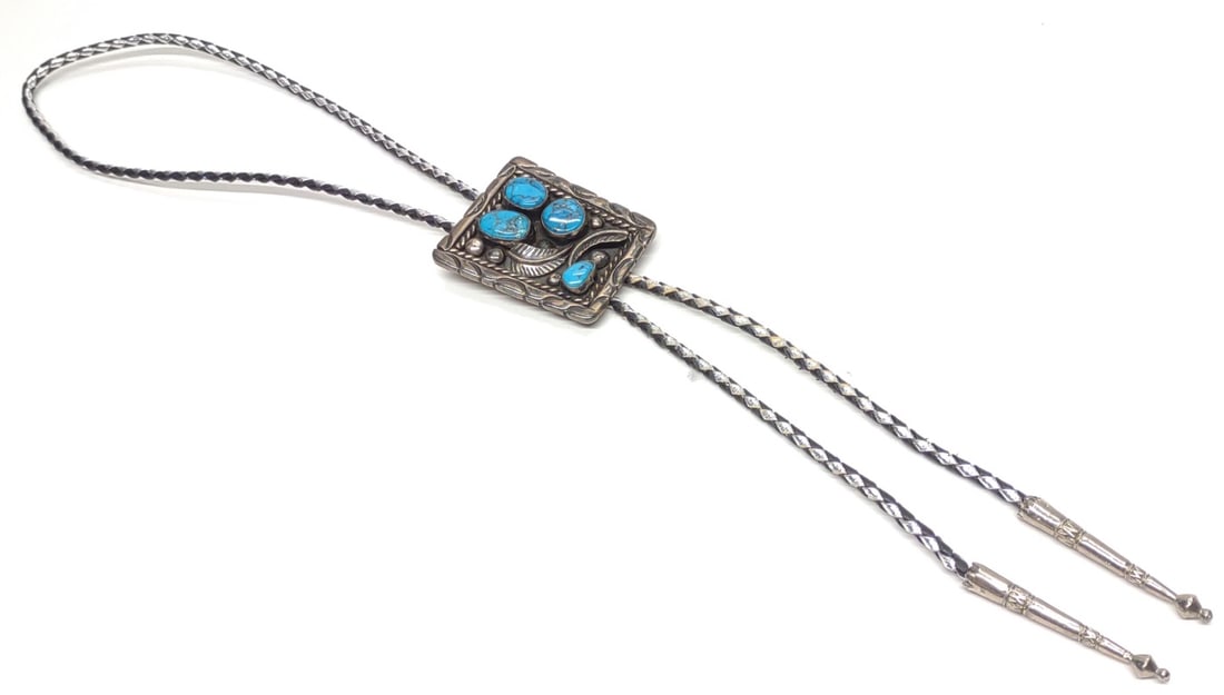 Mexico Sterling Silver & Turquoise Bolo Tie (1 of 7)