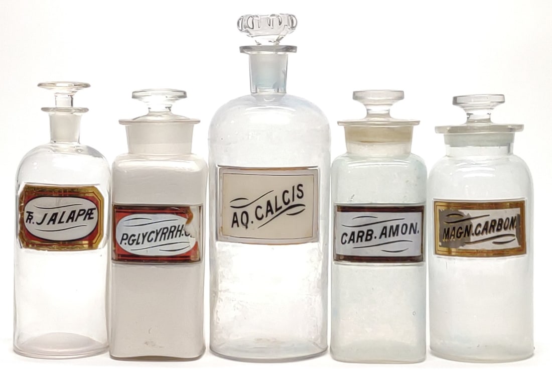 5 Apothecary Label Under Glass Drug Store Bottles (1 of 10)