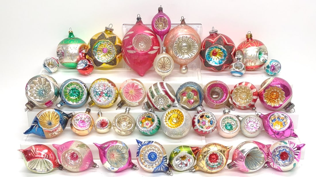 39 Vintage Indent Glass Christmas Ornaments - 2