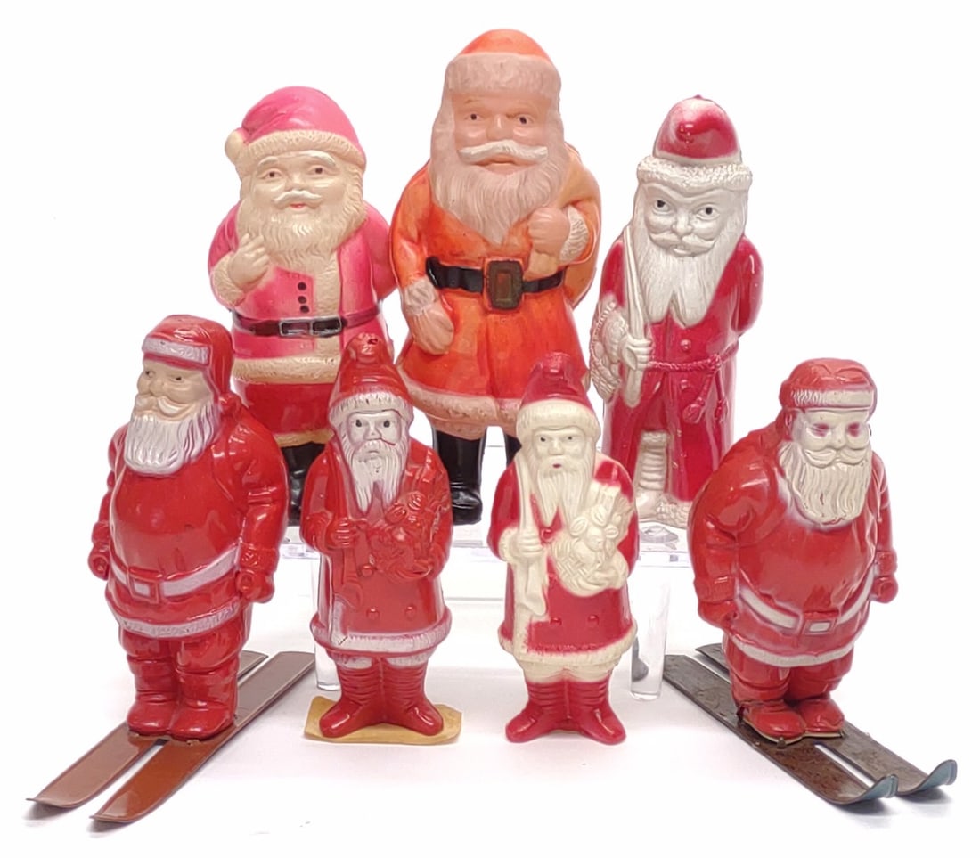 7 Vintage Celluloid Christmas Santa Toys (skiing) (1 of 9)