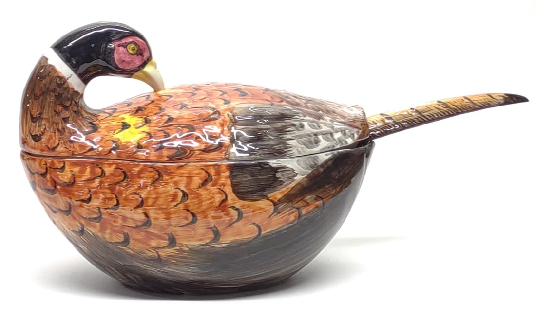 Italian Ceramic Pheasant Soup Tureen w/ Ladle (1 of 8)