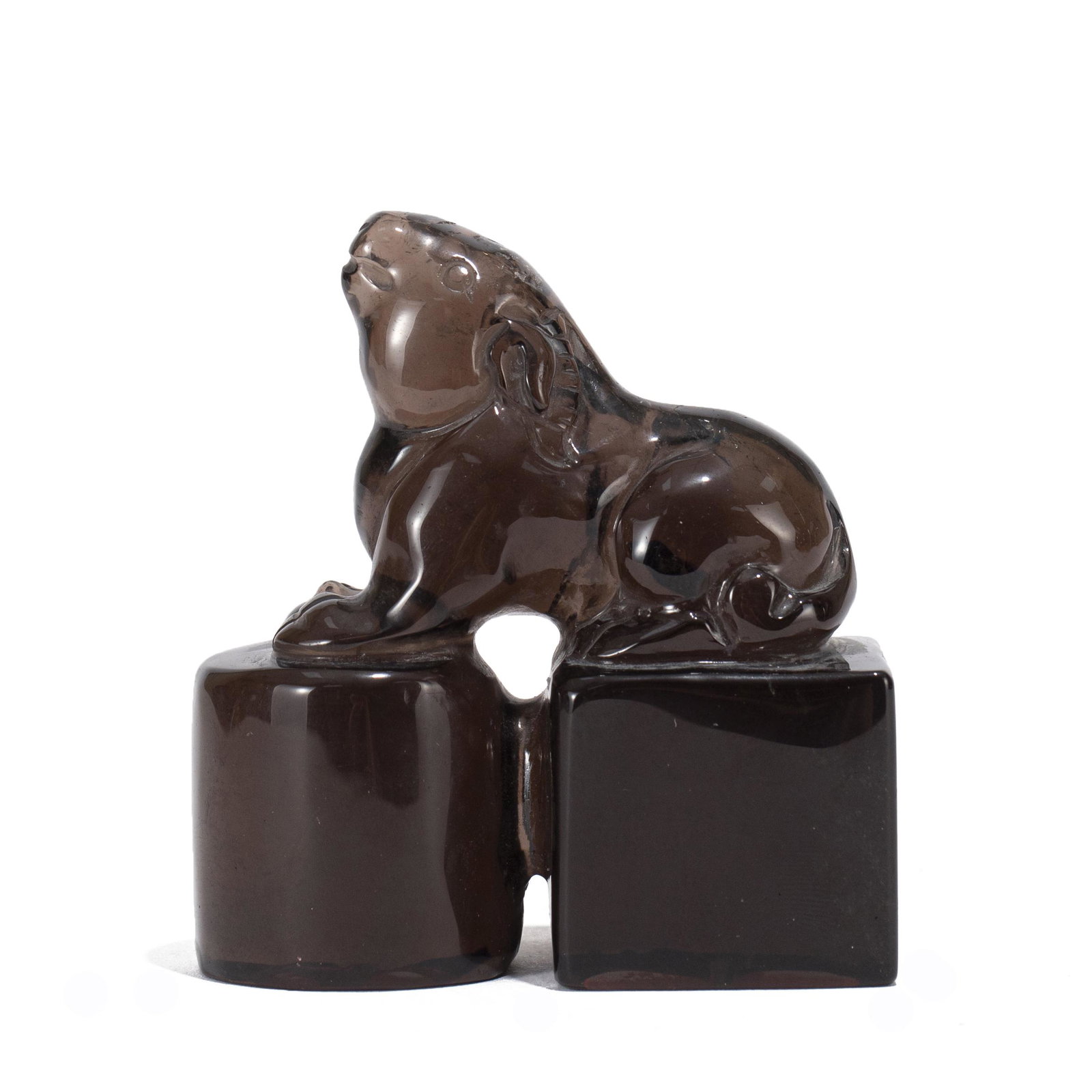 A CHINESE CARVED SMOKY QUARTZ SEAL (1 of 7)