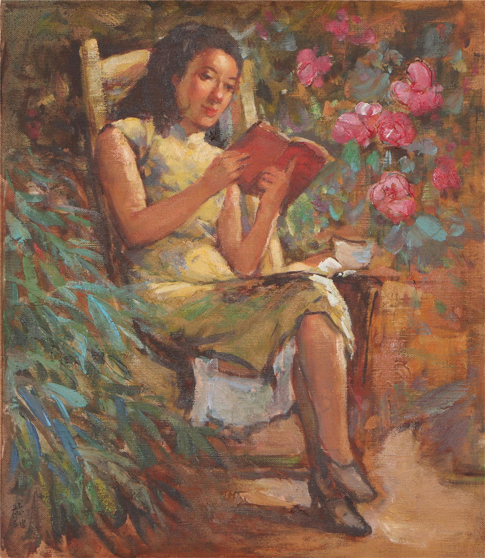 A OIL PAINTING OF MAIDEN SIGNED XU BEIHONG (1 of 3)