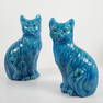 PAIR OF BLUE-GLAZED PORCELAIN CATS