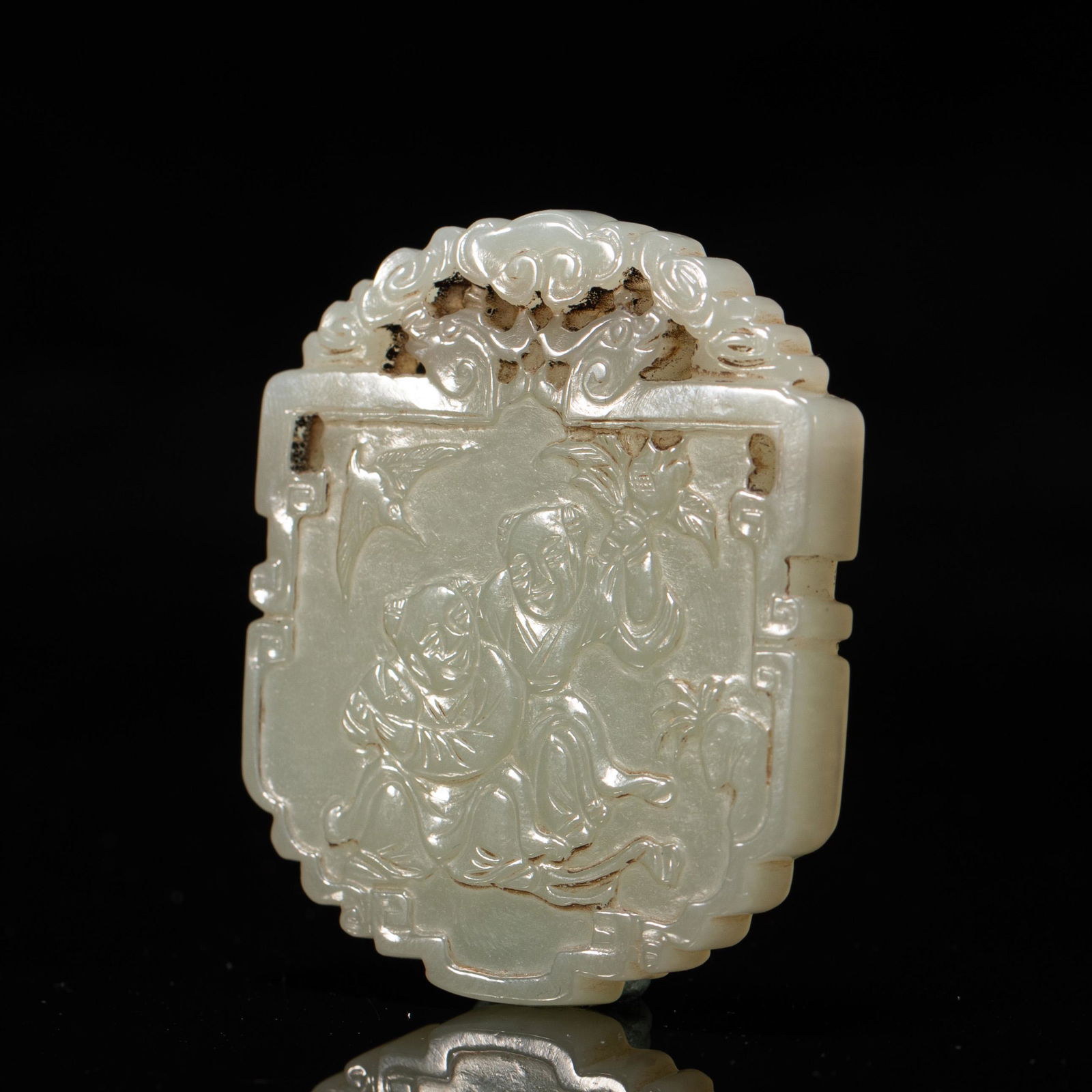 A CHINESE CARVED WHITE JADE PLAQUE (1 of 9)