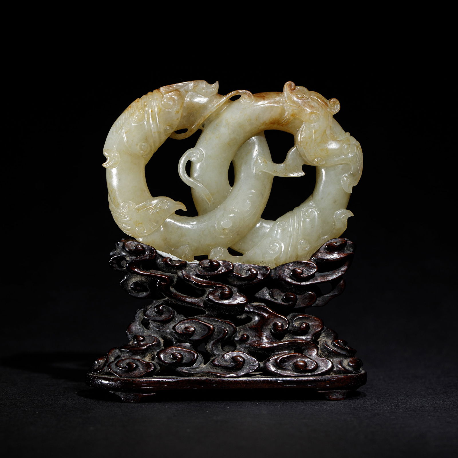 A CHINESE WHITE JADE ENTWINED DRAGON AND PHOENIX CARVING (1 of 7)