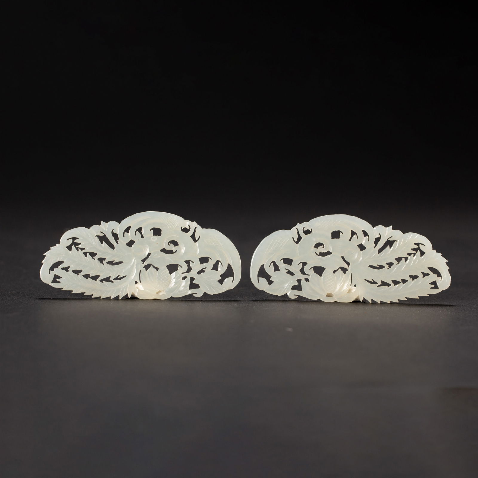 PAIR RETICULATED WHITE JADE PHOENIX PLAQUES (1 of 7)