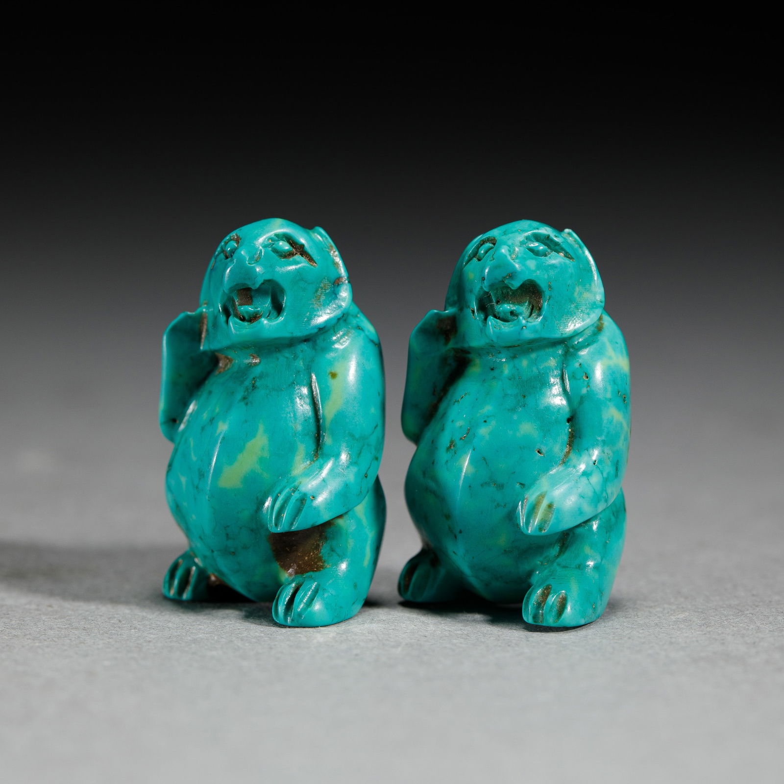 PAIR CARVED TURQUOISE MYTHICAL BEASTS (1 of 11)