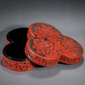 A CARVED CINNABAR LACQUER BOX WITH COVER