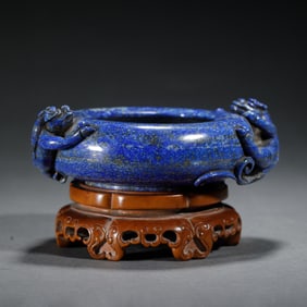 A CARVED LAPIS CHILONG WASHER