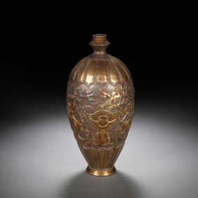 A SILVER PARTLY GILT MYTHICAL BEASTS VASE