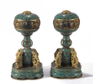 PAIR CHINESE IMPERIAL CLOISONNE ENAMEL HAT STANDS
