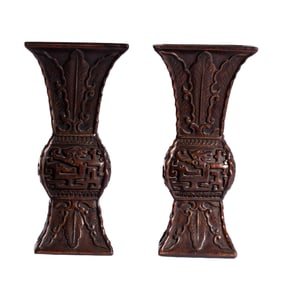 PAIR ALOESWOOD CHENXIANG BEAKER VASES GU