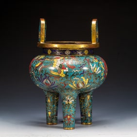A CLOISONNE ENAMEL TRIPOD CENSER
