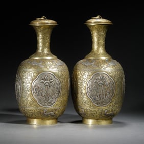 PAIR BRONZE-GILT BALUSTER VASES
