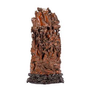A CARVED ALOES WOOD FIGURAL STORY DECORATION (1 of 10)