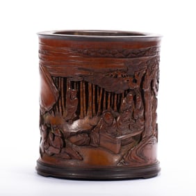 A CARVED BAMBOO SCHOLARS BRUSHPOT