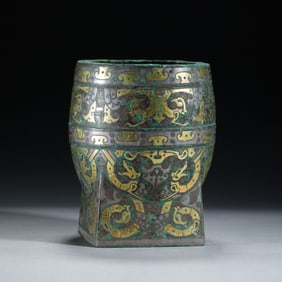 A VERY RARE GOLD AND SILVER INLAID BRONZE CENSER
