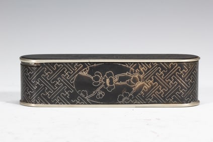 A SILVER INLAID BRONZE BOX WITH COVER
