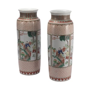PAIR CHINESE WUCAI GLAZE SLEEVE VASES