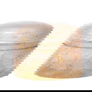 A ROCK CRYSTAL BOX WITH COVER: A ROCK CRYSTAL BOX WITH COVER Of compressed ovoid shape, hollowed inside, the stone is of pale tone with natural inclusion. DIMENSIONS: L. 4.5 cm. W. 4.5 cm. H. 3.5 cm. Weight 80 grams. HAVE A SIMILAR