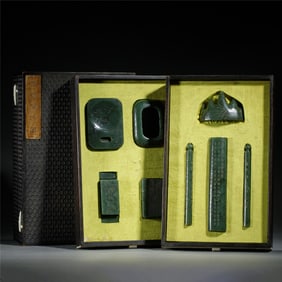 A FULL SET OF CARVED JADE LITERATI ITEMS