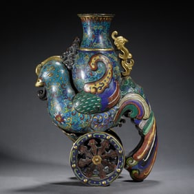 AN EXTREMELY RARE CLOISONNE ENAMEL MYTHICAL BIRD VESSEL