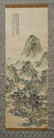 A CHINESE PAINTING OF HUT IN WOOD SIGNED WANGHUI