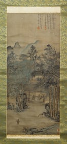 A CHINESE PAINTING OF HUT IN WOOD SIGNED WANGCHONG