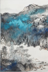 A CHINESE PAINTING OF RIVERBANK SCENERY SIGNED ZHANG DAQIAN