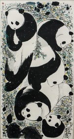 A CHINESE PAINTING OF PANDAS SIGNED WU GUANZHONG
